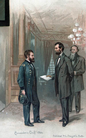 Another Thulstrup sketch shows Lincoln presenting Grant with his lieutenant general’s commission as Secretary of War Edwin Stanton looks on approvingly. Stanton originally had doubts about Grant’s suitability.