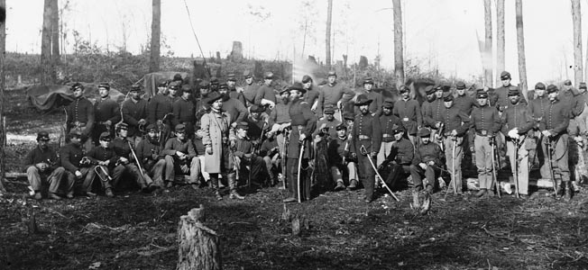 Officers and men of the 1st U.S. Cavalry, photographed in February 1864. By the time of the Battle of Trevilian Station, they were a well-trained cavalry force. 