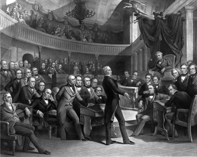 Kentucky Senator Henry Clay, shown addressing Congress, helped craft the Compromise of 1850 with fellow Senator Stephen Douglas. It held for only four years.