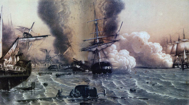 In one horrendous half hour, the Russian ships of line pulverized the Ottoman fleet destroying all but the 12-gun steamer Taif.