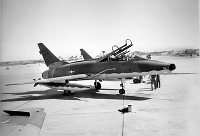 The F-100F flown by Captains Allen Lamb and Jack Donovan on the first successful mission of the Wild Weasel program in North Vietnam on December 22, 1965.