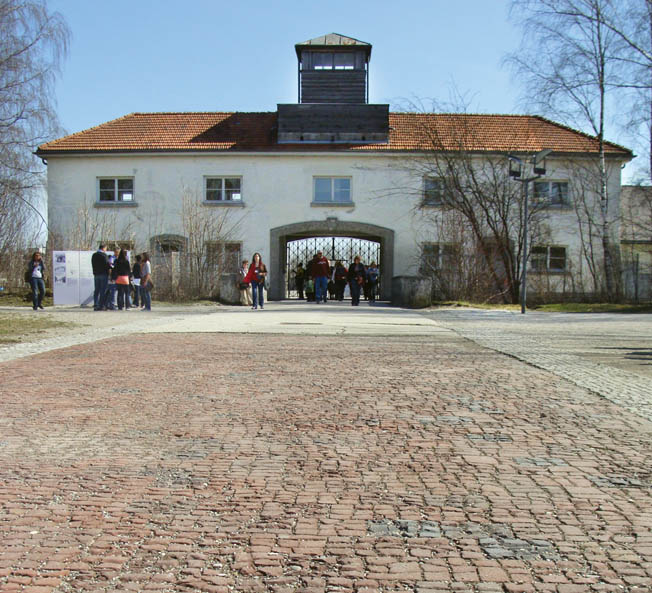 The main gate to the prisoner enclosure at the Dachau Concentration Camp Memorial Site. 