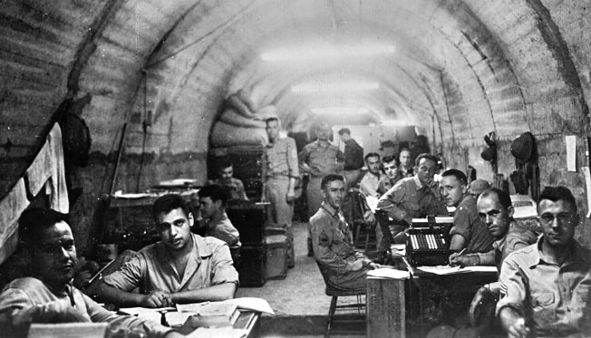 Photographed April 24, 1942, the Allied Command Center deep inside the Malinta Tunnels, where General Douglas MacArthur and Philippines President Manuel Quézon had their offices during the siege.