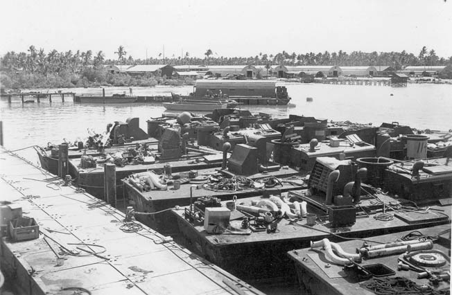 After the war, the U.S. PT boat fleet was either scrapped or sold to private parties or other nations. Here a flotilla of obsolete boats at an unidentified naval scrap yard wait silently to meet their doom.