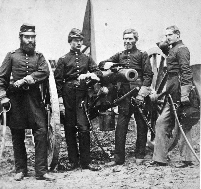 Captain James M. Robertson, second from right, commanded Battery B of the 2nd U.S. Artillery in the Artillery Reserve. He served under Brig. Gen. Robert O. Tyler at Gettysburg. 