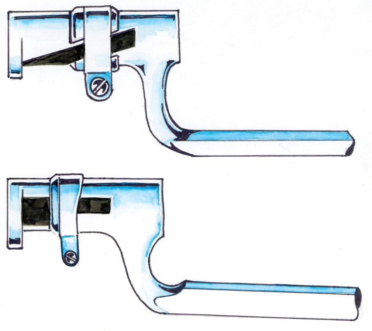 Two examples of triangular socket bayonets with locking rings from around 1860.