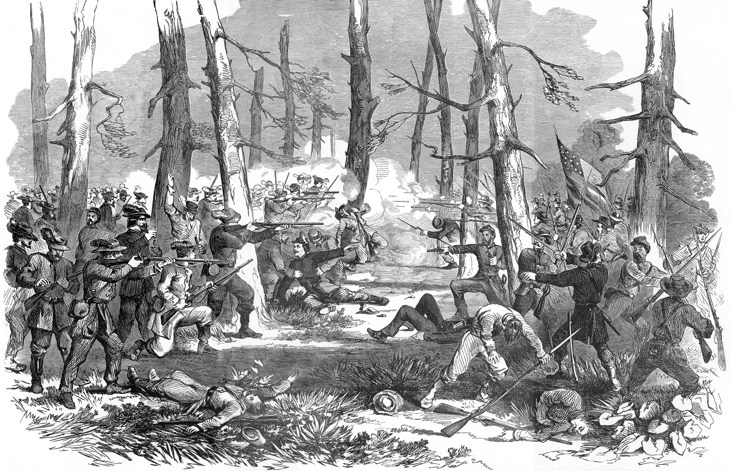 Pennsylvania “Bucktails” engage Southerners outside of Harrisonburg as the Rebels are retiring up the valley on June 6. It was in this fight that Turner Ashby, Jackson’s cavalry leader, was killed.