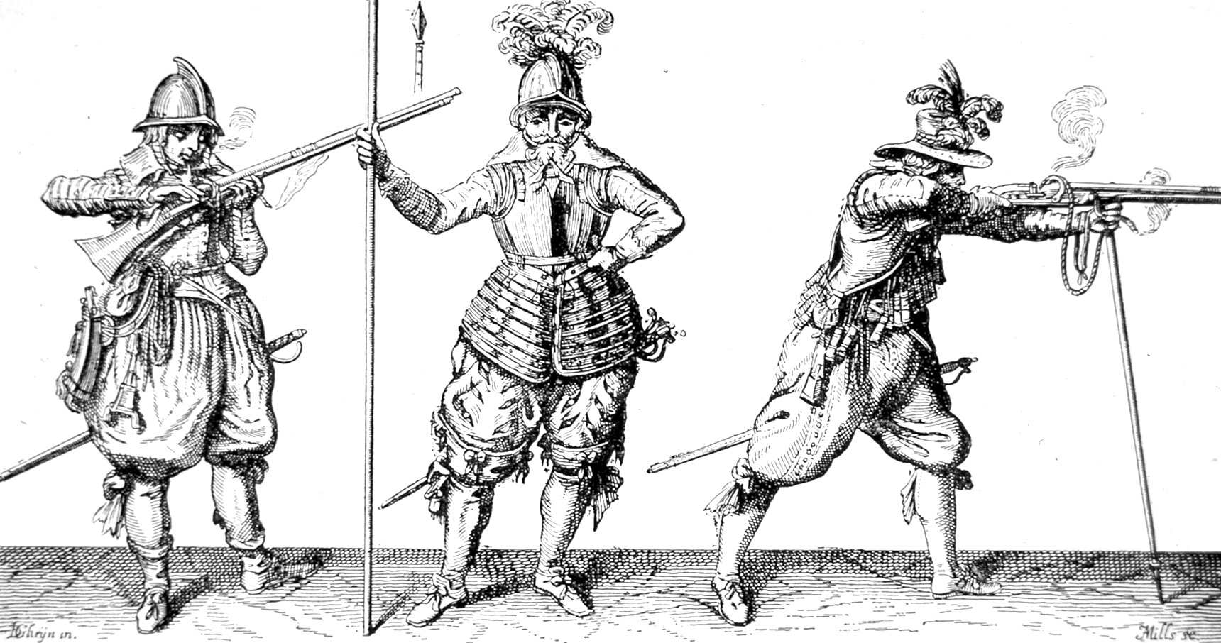 Infantry at Breitenfeld used both pikes and firearms. The light arquebus (left) was relatively inaccurate, while the heavier musket (right) was accurate, but required a forkrest for firing.