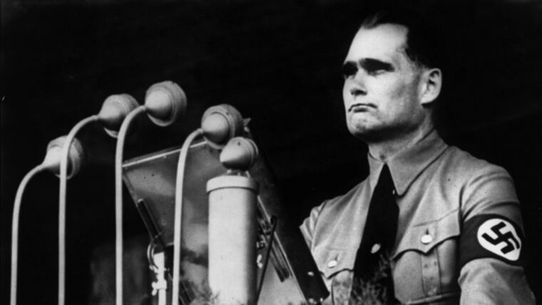 Deputy Führer Rudolf Hess speaks at a Nazi Party rally in 1937.