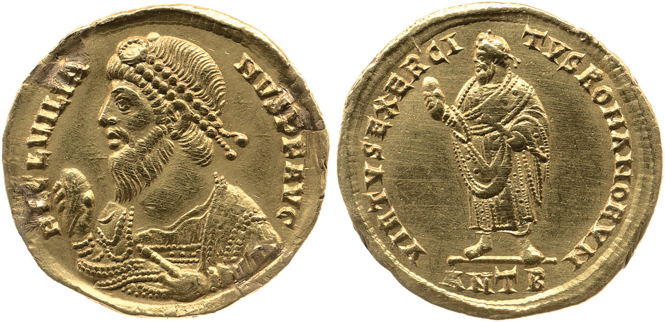 A period coin bears a bust of Emperor Julian.