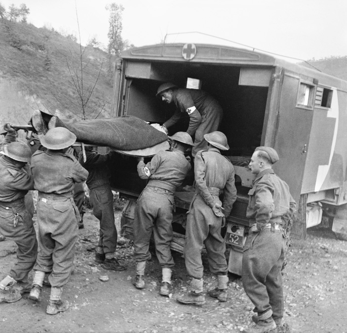 Canadians evacuate one of their wounded during the heavy fighting at Ortona. The 1st Canadian Infantry Division suffered approximately 2,300 casualties in December 1943. 