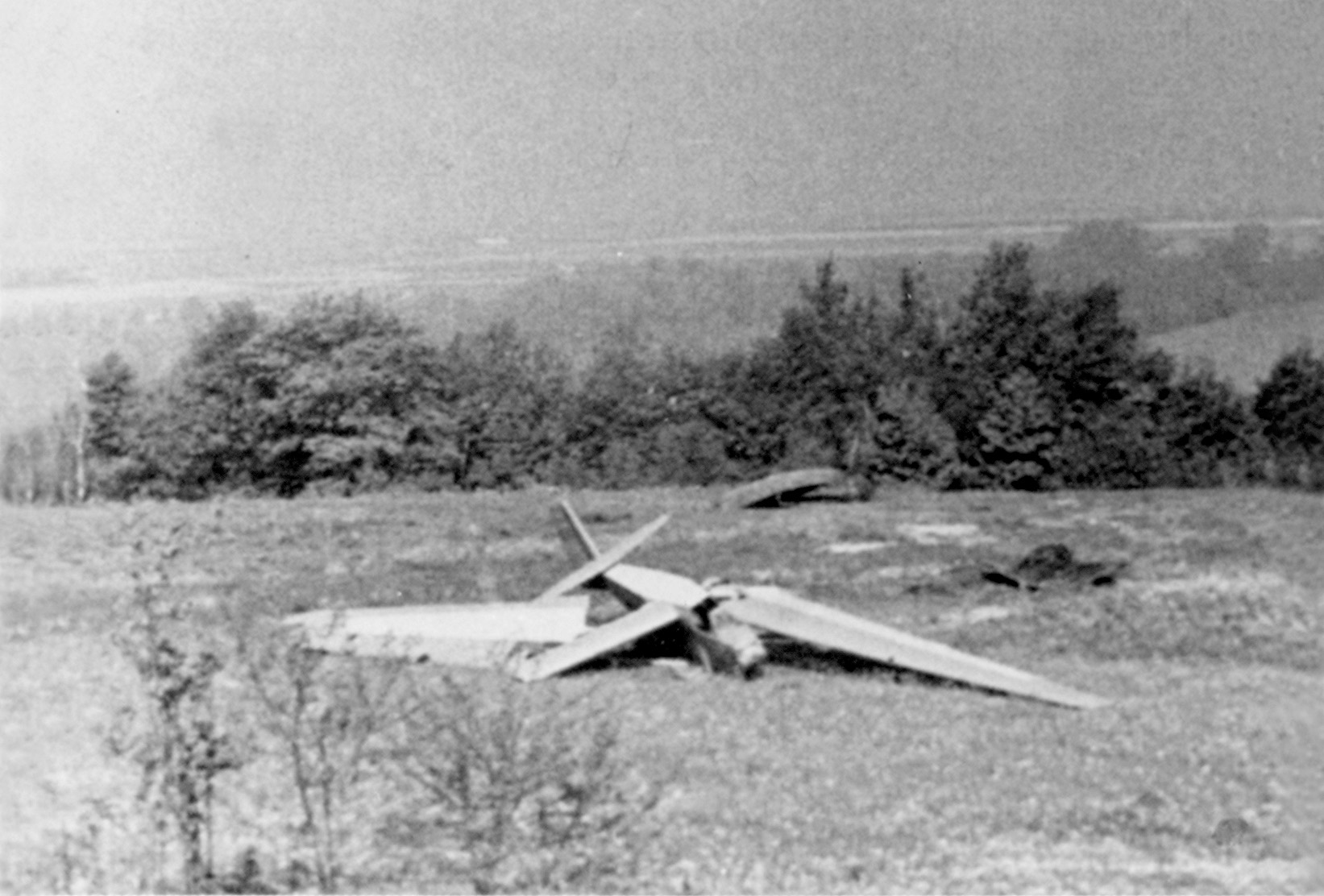One of the gliders that delivered German paratroopers to Eben Emael lies broken atop the fortress near a false cupola.