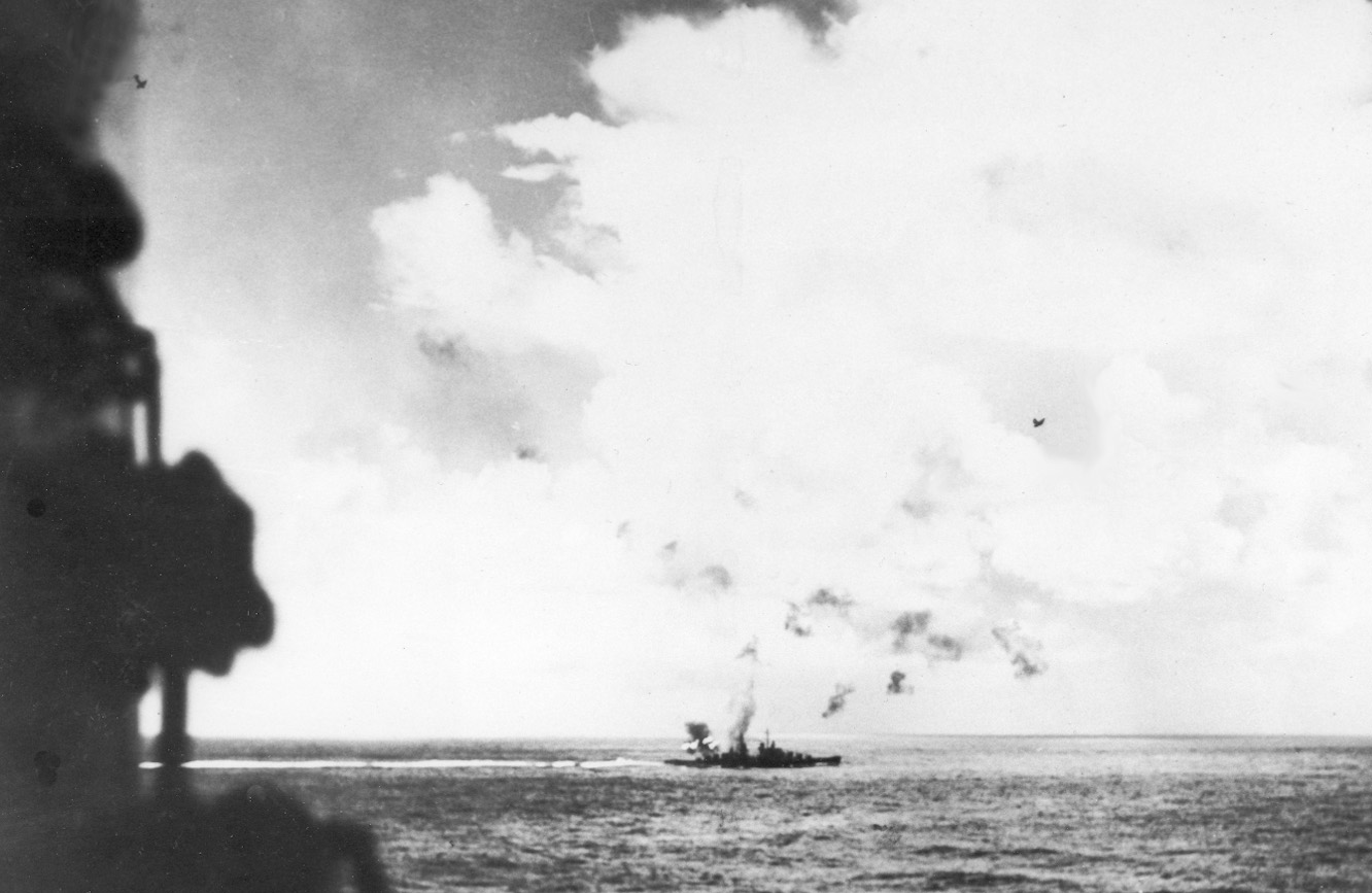 The cruiser USS Juneau defends against Japanese planes at the Battle of Santa Cruz in October 1942.
