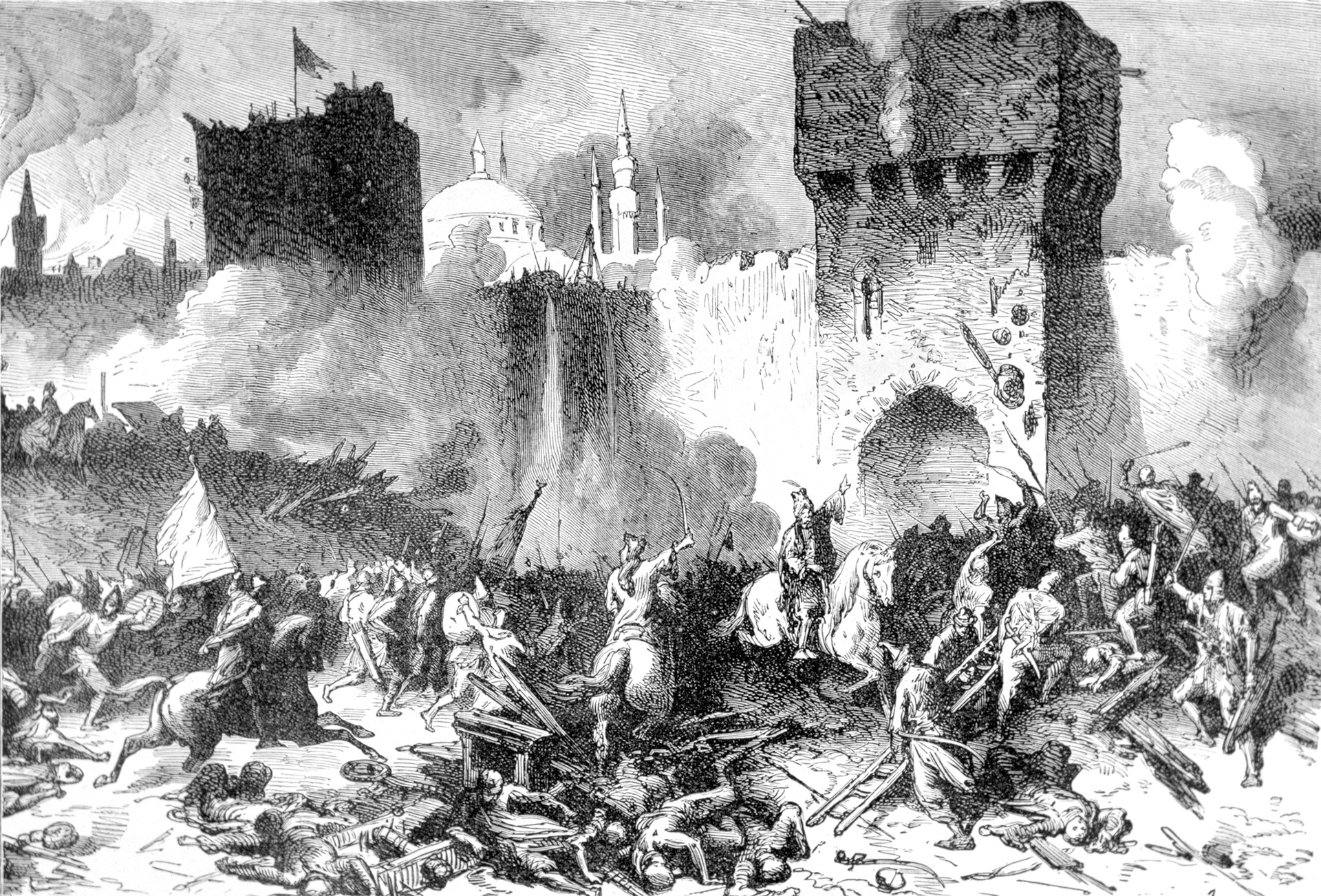 The Ottoman army, including its formidable contingent of Janissaries, storms the walls in what was to be their final assault. But breaching the walls was not to be last of the fighting. 
