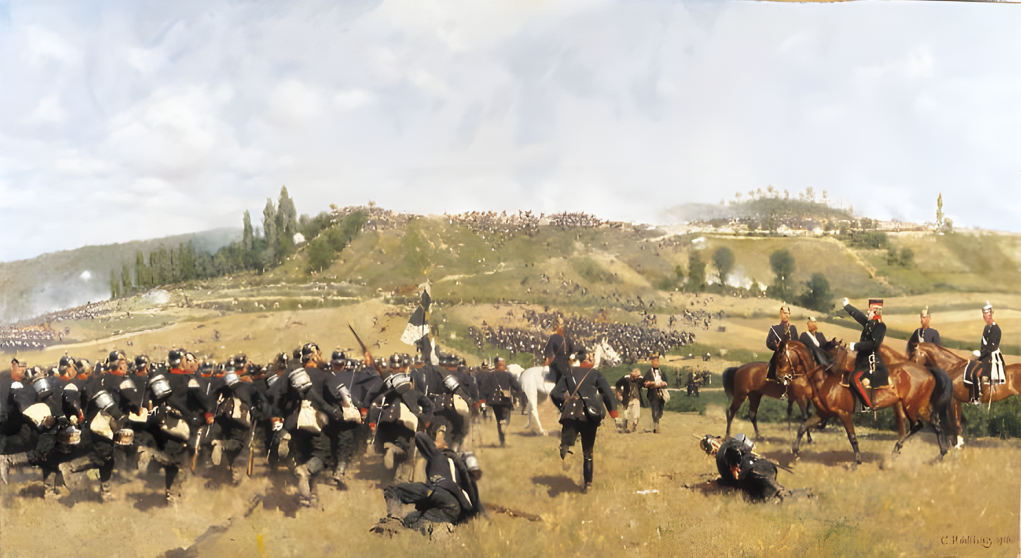 Prussians advance against a French-held ridge. When the Prussians used their artillery in such assaults they were generally successful. 