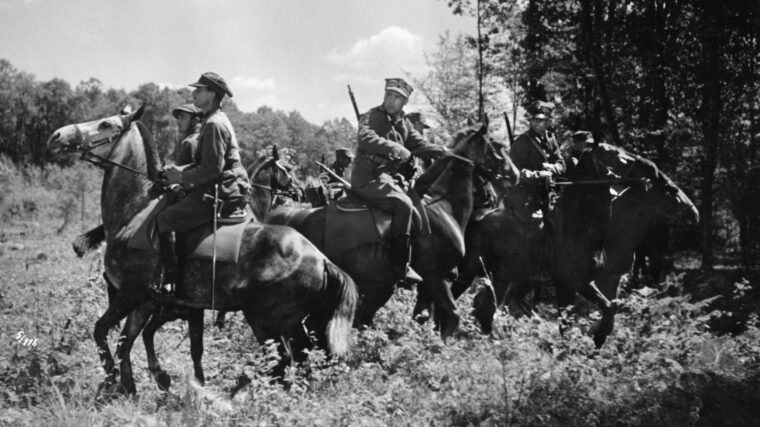 Polish cavalry operates in rough terrain against German forces. Not surprisingly, elite Polish cavalry units were among the last to surrender to the Germans in October 1939.