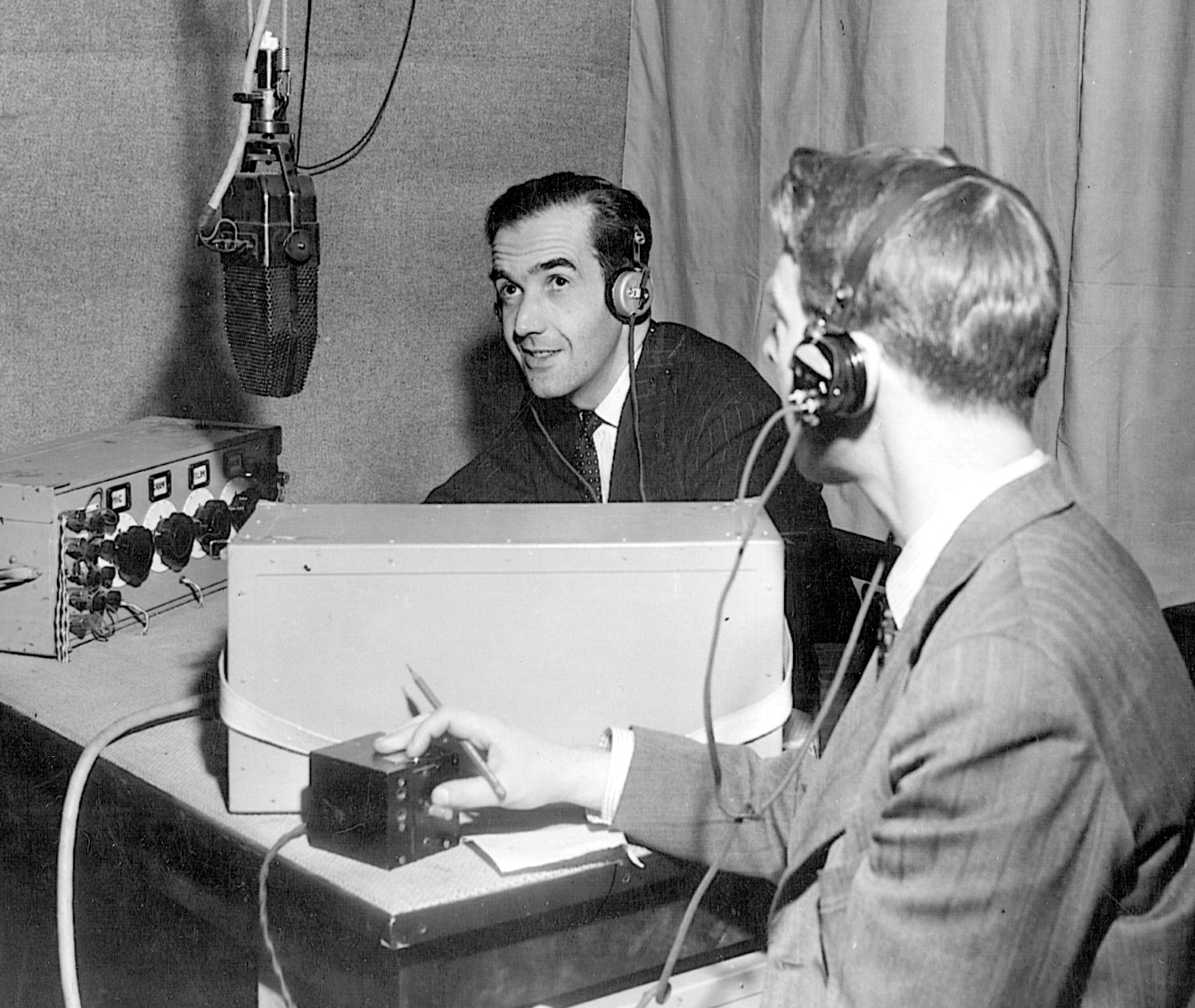 Edward R. Murrow at a radio station in London. His broadcasts helped swing America behind struggling Britain.