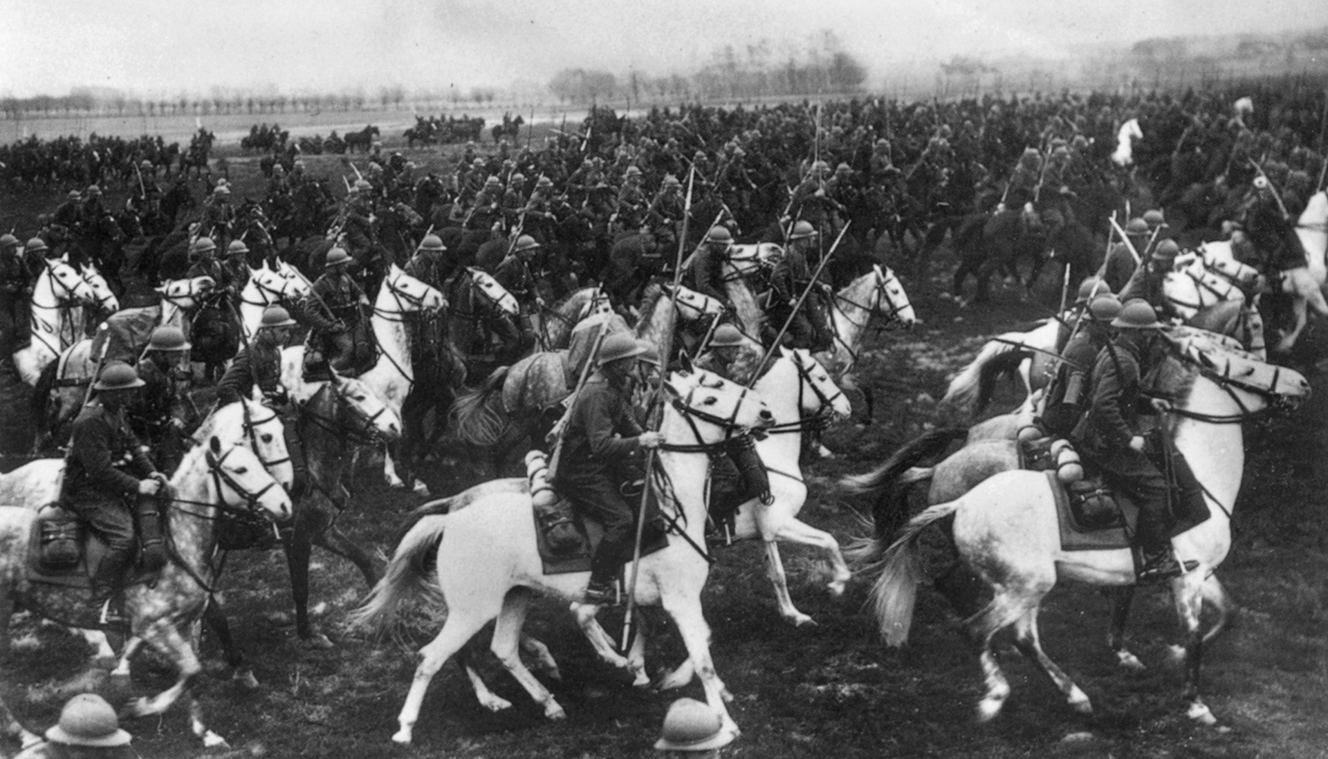 Polish cavalry are shown on maneuvers in the 1930s. While Polish military strategists may have overestimated the value of their cavalry, they duly recognized its growing obsolescence in modern warfare and sought to adjust its tactics and armaments accordingly.