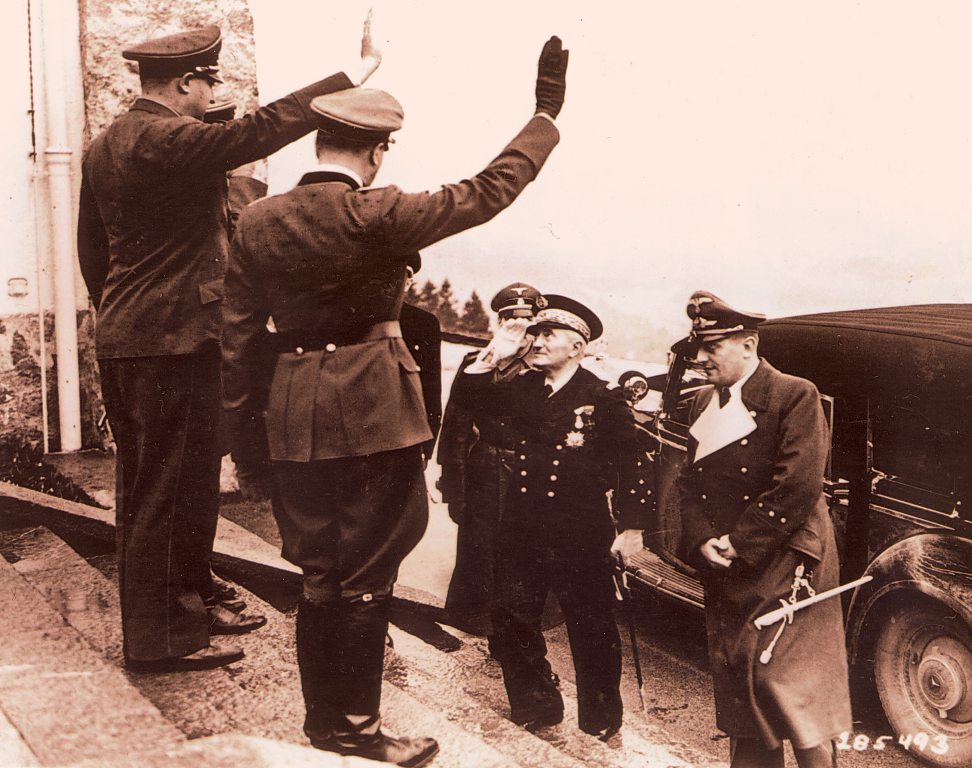 Vichy Admiral Jean Darlan visits Hitler and top members of his Nazi entourage at Berchtesgaden on May 12, 1941.