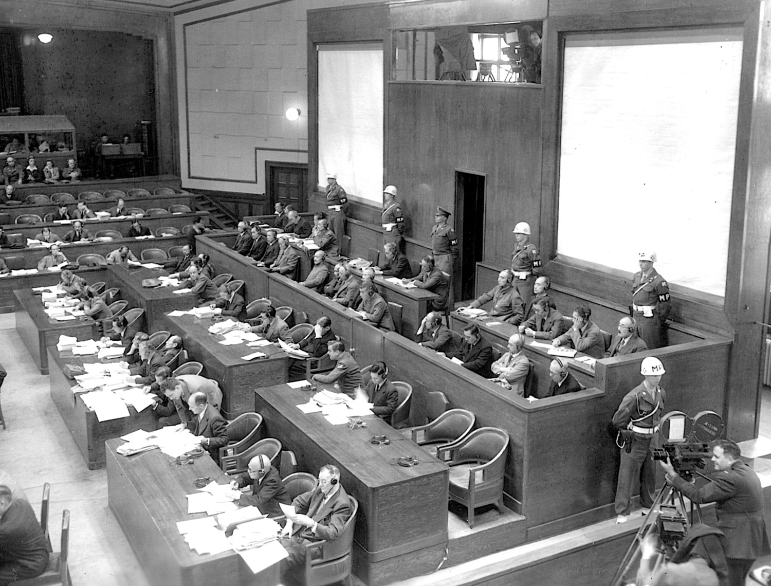 The courtroom of the War Ministry Building in Tokyo was the scene of the trial of 27 accused Japanese war criminals, including Doihara.