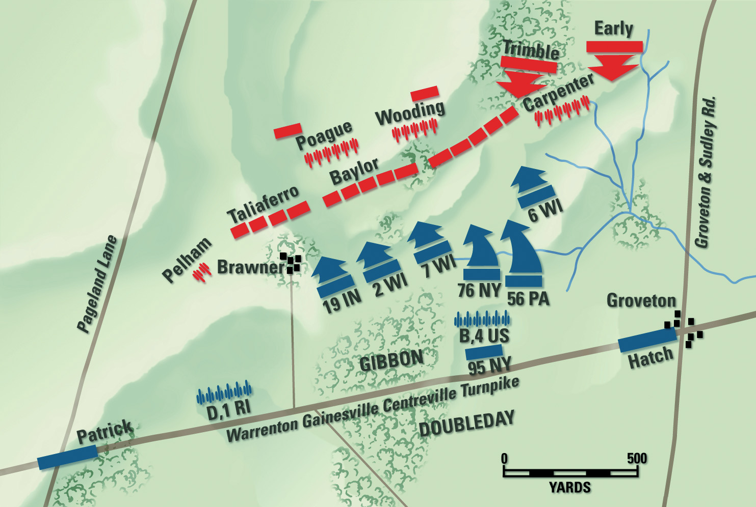 To prevent Gibbon’s brigade from being overrun, Gen. Doubleday ordered the 76th New York and the 56th Pennsylvania into the battle.