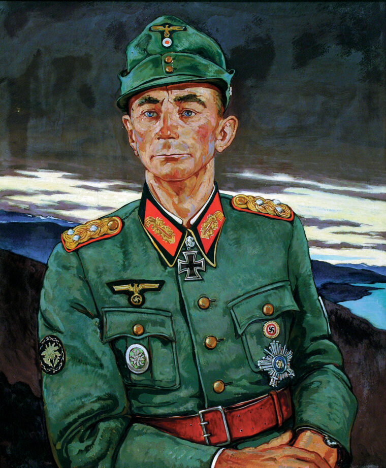 General Eduard Dietl, a 30-year veteran of the German Army, was a key planner of the offensive against Murmansk. This painting is also the work of Emil Rizek.