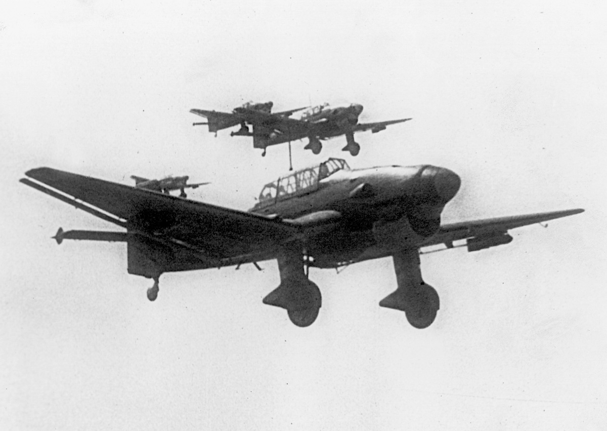 Used as airborne artillery, Junkers Ju-87 Stuka dive-bombers add their payloads to the weight of the Axis juggernaut on the first day of the offensive against Murmansk.