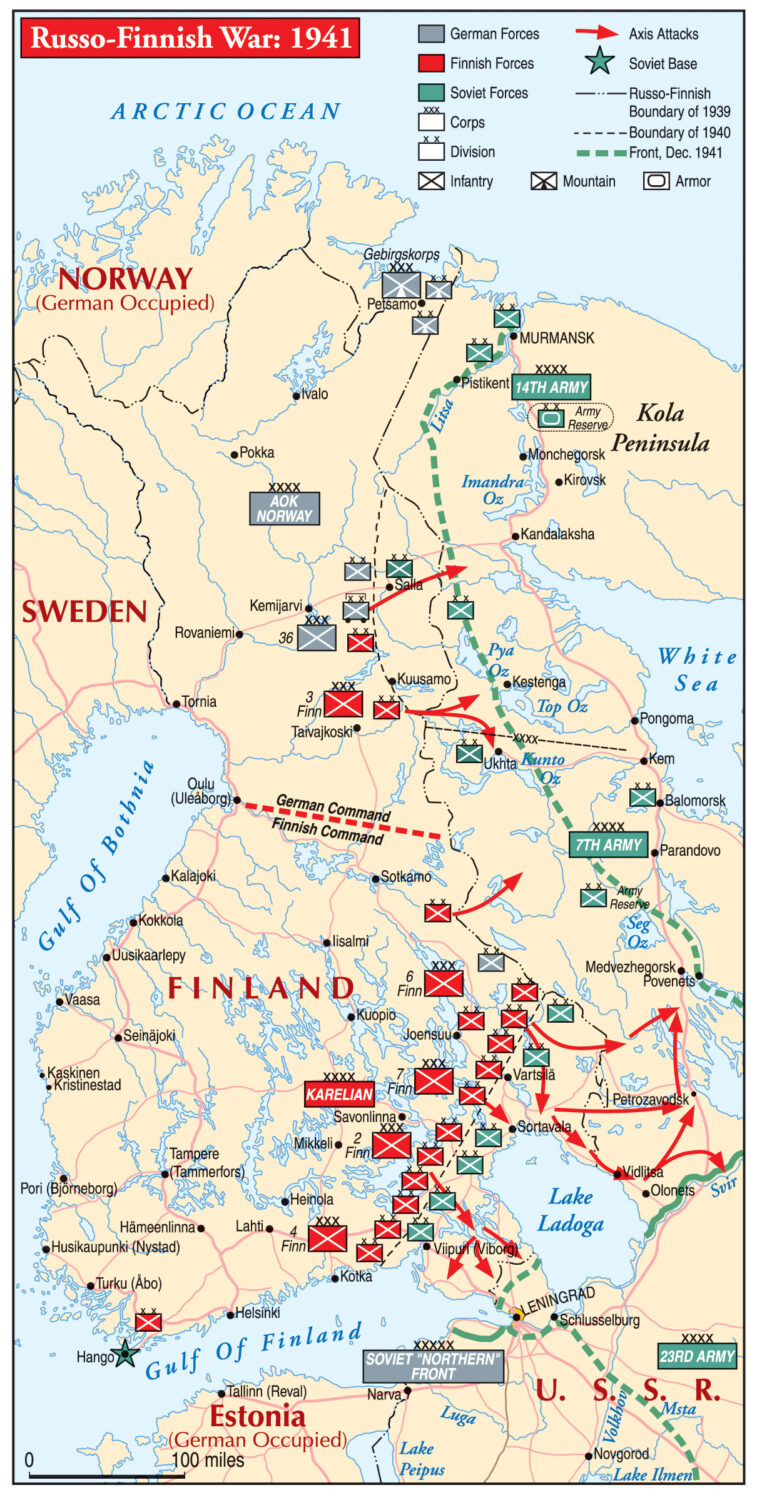 The Soviet Red Army tenaciously defended the strategically vital port of Murmansk against German and Finnish attack. Eventually, the Soviets seized the initiative, and in the summer of 1944 recaptured the territory they had lost in 1941.