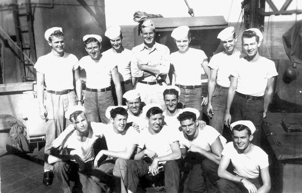Crew members of the USS DuPage pose during a break from duty.