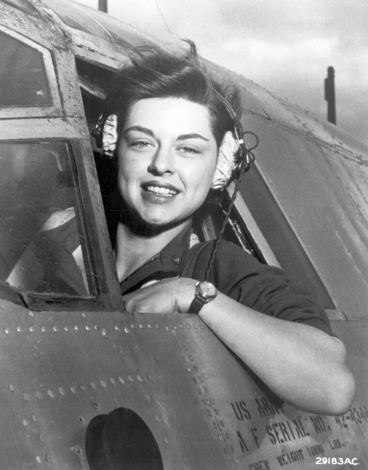 WASP pilot Elizabeth L. Gardiner prepares to take off from Harlingen Army Air Field, Texas.