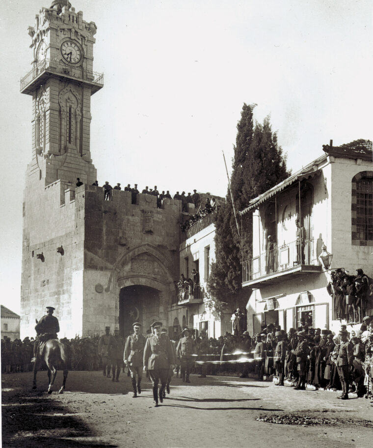 British General Allenby enters Jerusalem after a series of battles against the Turks.  The British made good use of trickery before the fighting commenced.