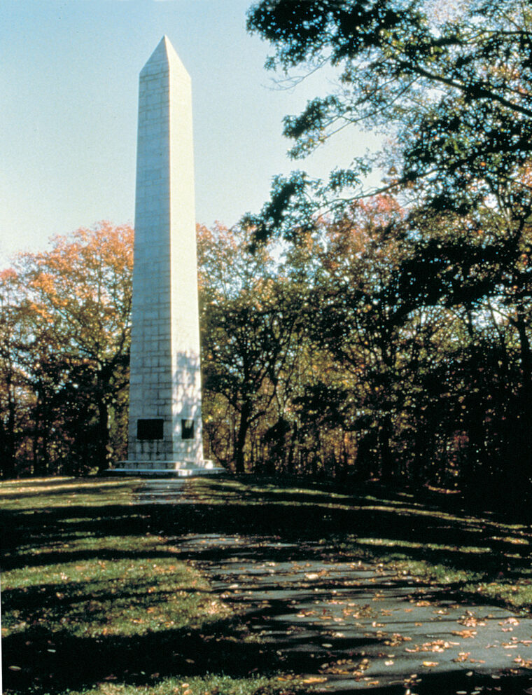 The monument erected in 1909 in the clearing atop Kings Mountain.