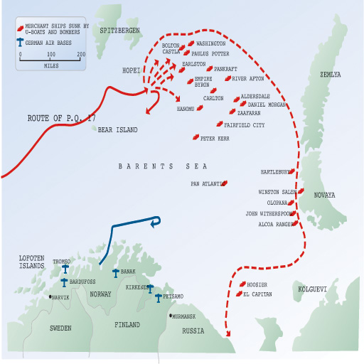 Like its predecessors, P.Q. 17 steamed north of the tip of Norway, then turned for the Soviet ports.