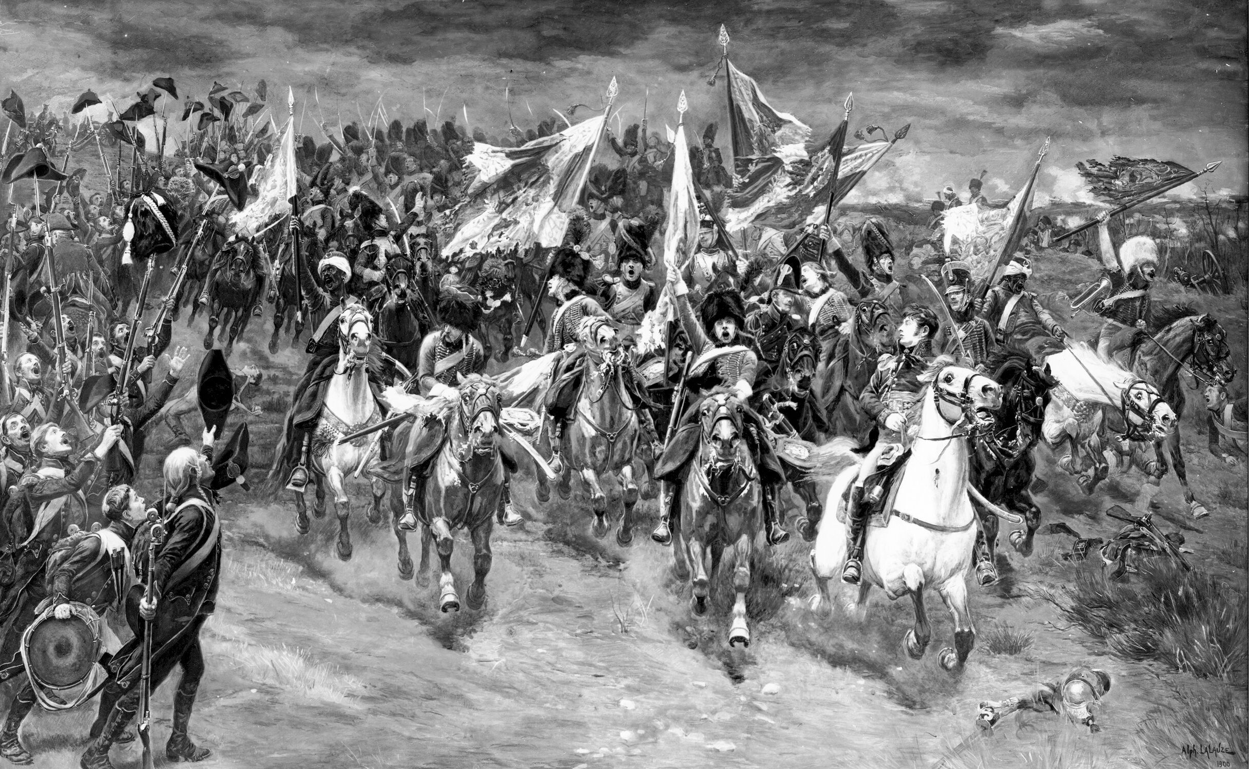 Rapp, on the white horse, leads the charge of Mameluke cavalry against the Russians at Austerlitz.