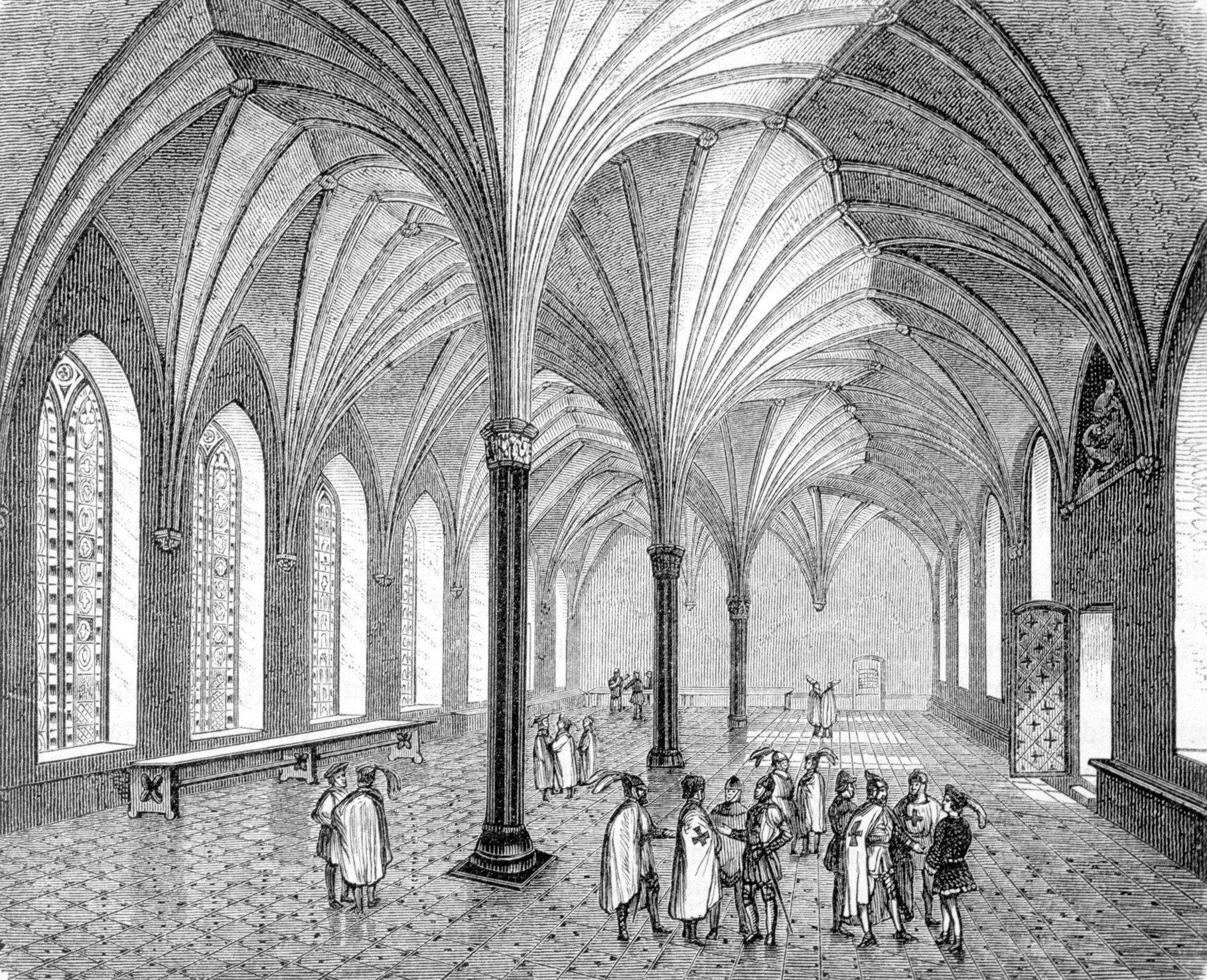 Knights of the Teutonic  gather in the Monastery of Malbork, the Prussian headquarters.