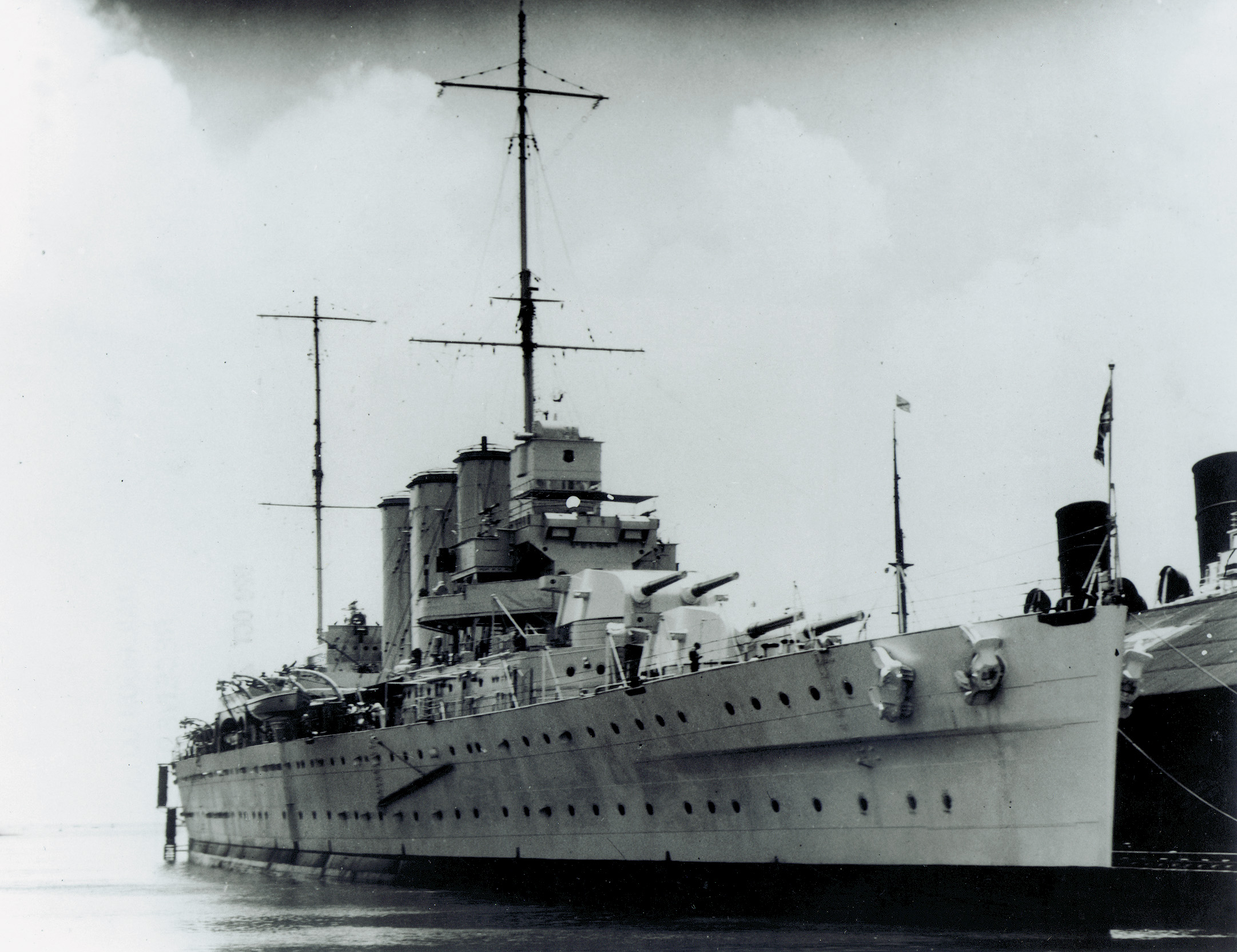 The Cornwall at Pearl Harbor in 1928. At the time she was one of the leading cruisers in the world.