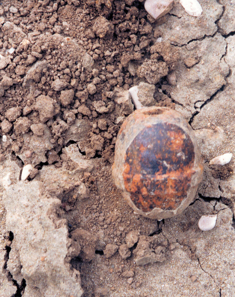 A German 1917 Eier Grenate, probably of the kind thrown at York, found by the author in a plowed field to the east of York’s ravine.