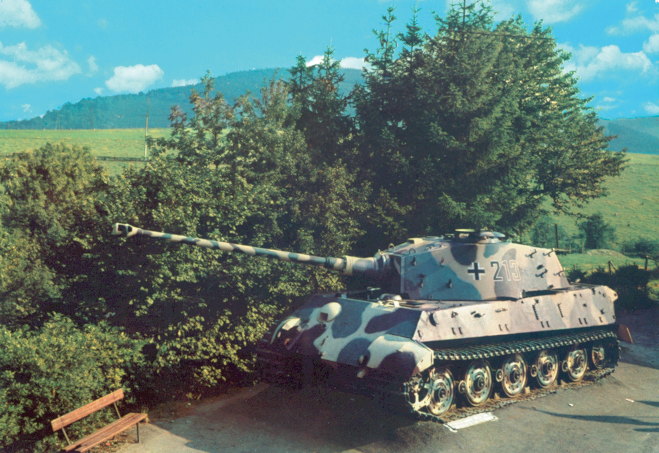 A German Tiger II tank stands sentinel on the now quiet battlefield at La Gleize in this modern photograph.