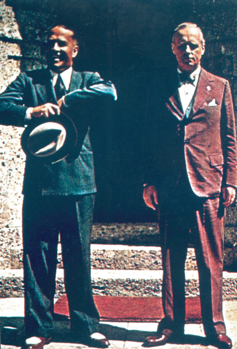 A dapper Count Galeazzo Ciano (left) with a grim-looking von Ribbentrop at Castle Fuschl in Austria, August 1939.