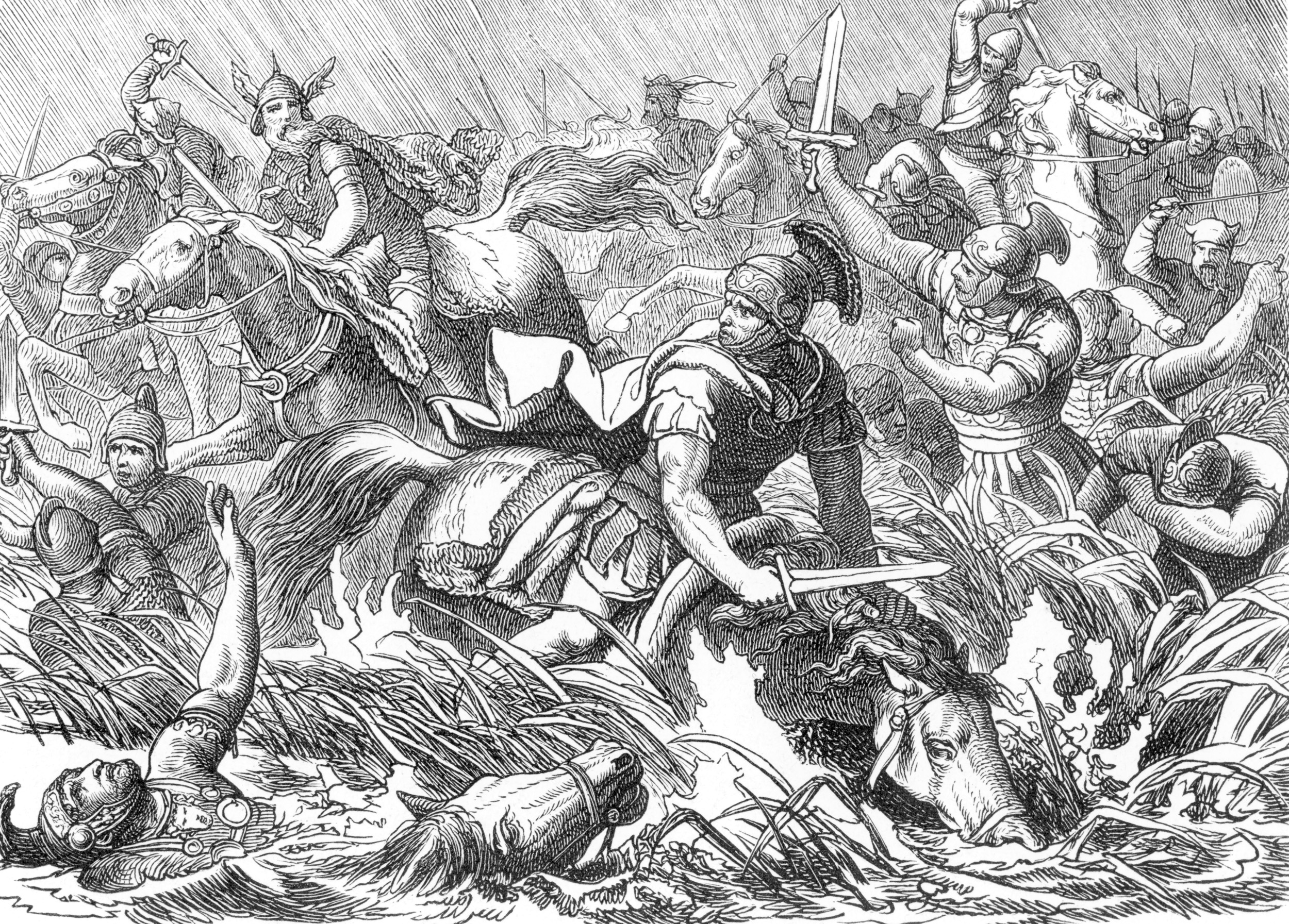 A 19th-century depiction of Gothic cavalry overrunning veteran Roman legionaries. The Battle of Adrianople demonstrated the superiority of cavalry over infantry that would last for the next thousand years.