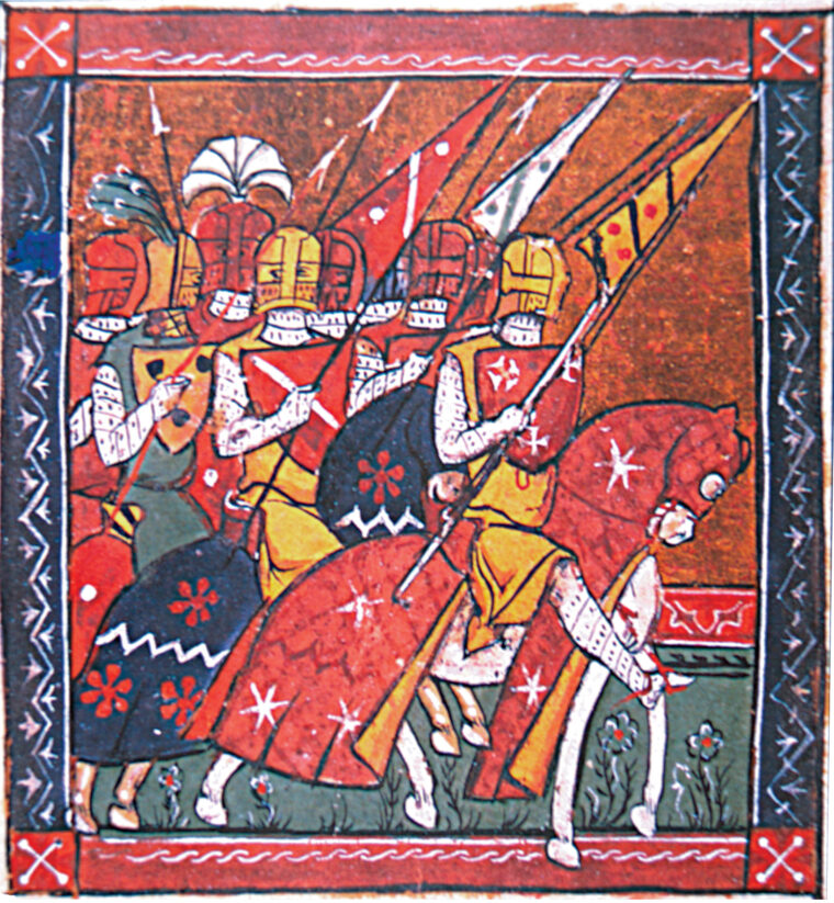 Crusader leader Godfrey of Bouillon sallies forth in armor. 