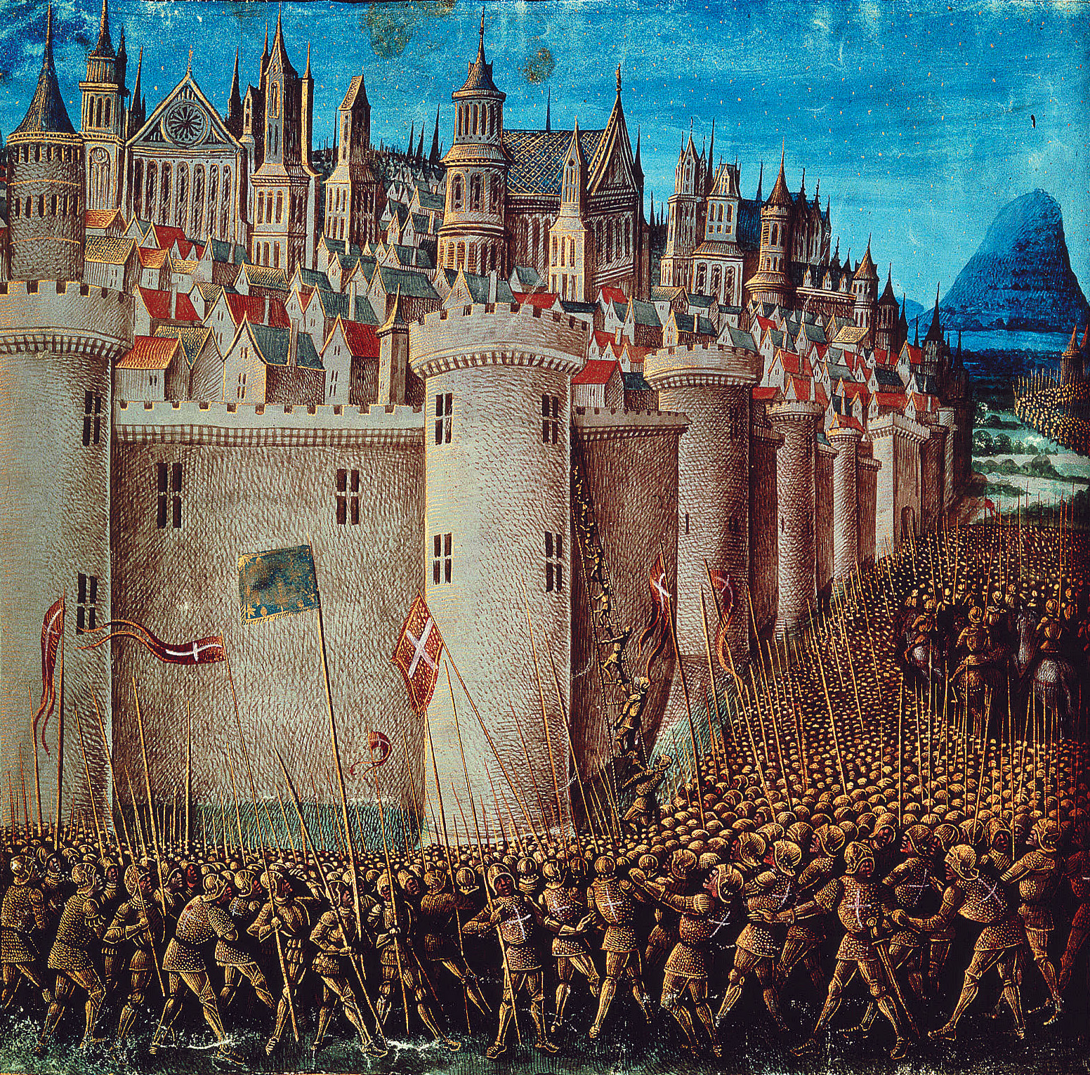 Four hundred years after the siege, the splendor of Antioch and its host of attackers greatly impressed a French manuscript artist. The painter also showed the scaling of the tower wall. 