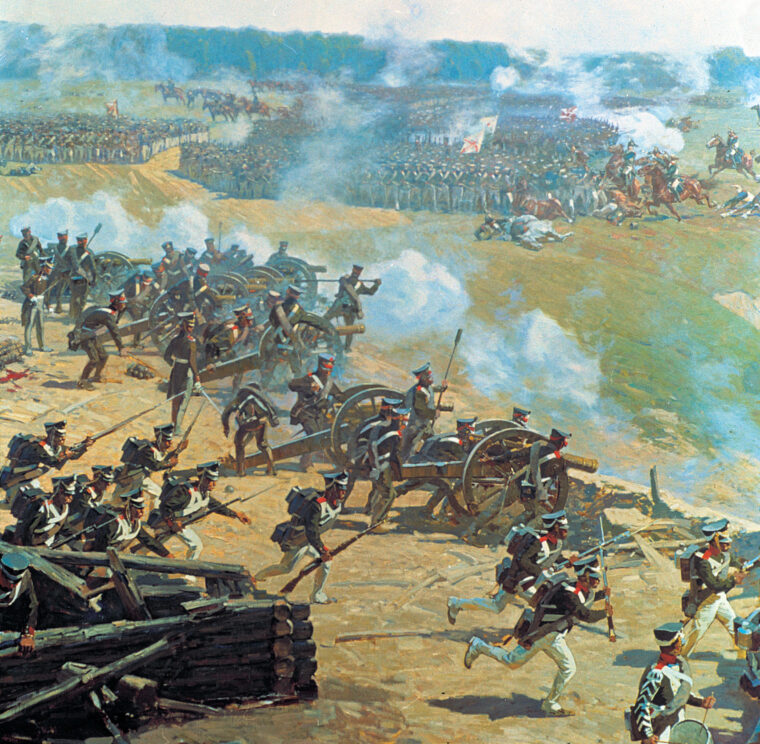 The Rajevsky Battery of the Great Redoubt was the key to position. By battle’s end it had been overrun countless times and was covered with dead soldiers.