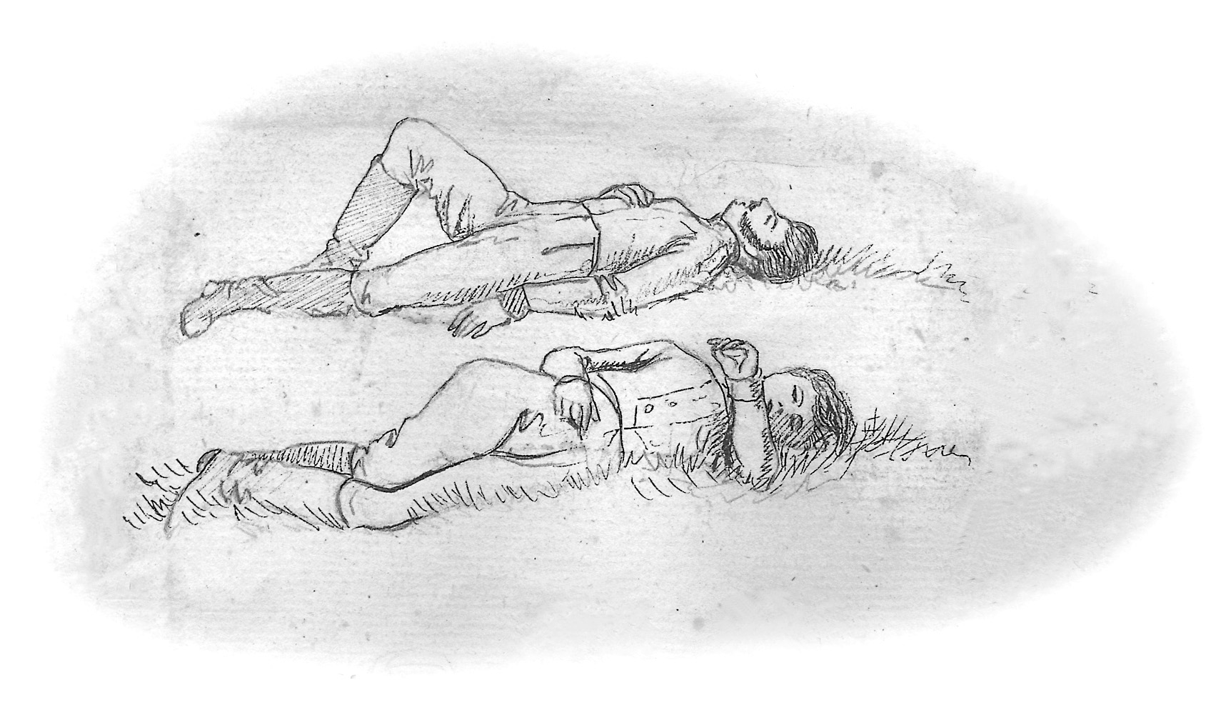A German lieutenant made this sketch of two fallen soldiers after the battle.