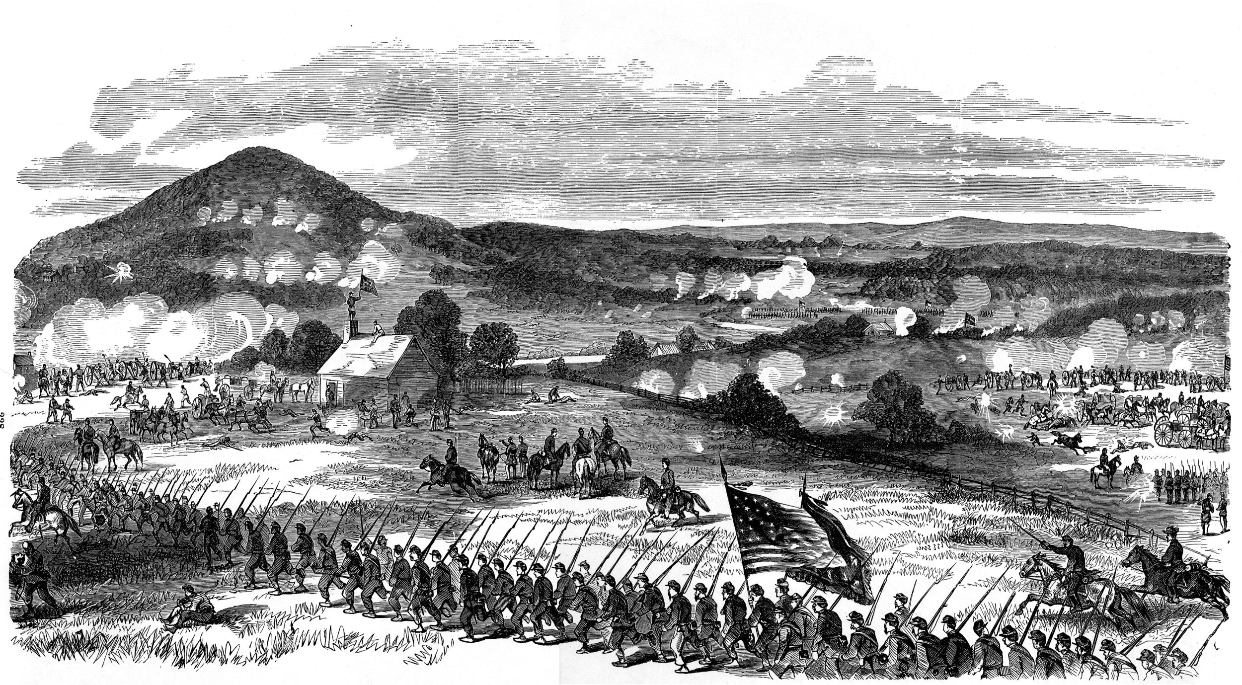 The final repulse of the Union troops at Cedar Mountain was not as orderly as this illustration suggests.