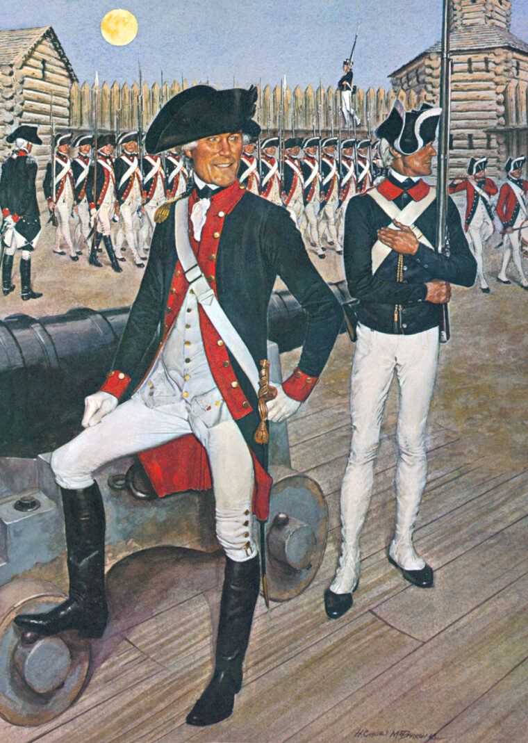 American soldiers of the 1st Regiment of the period around 1790.