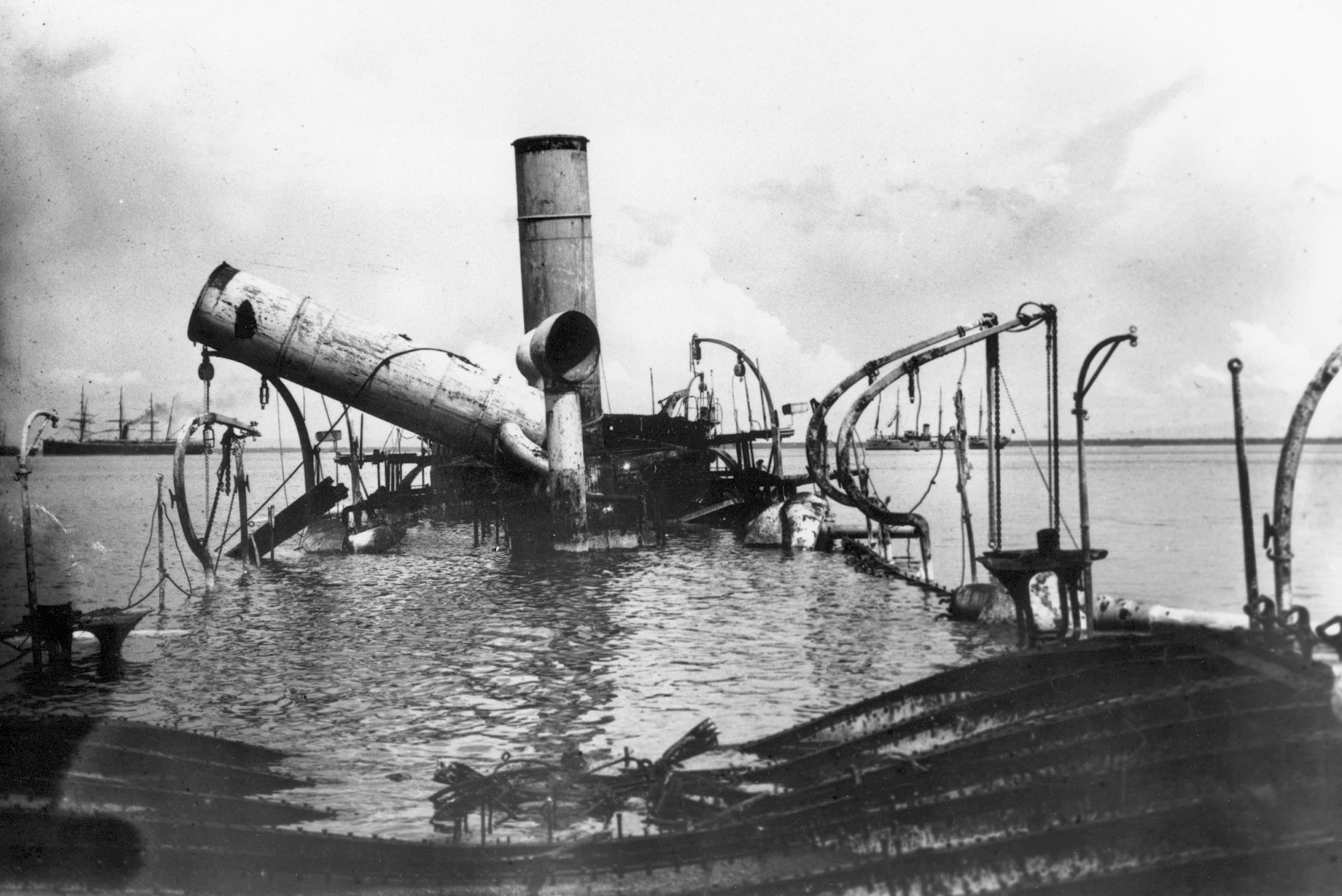 The wreck of the cruiser Reina Cristina, which steamed out to challenge the American ships.