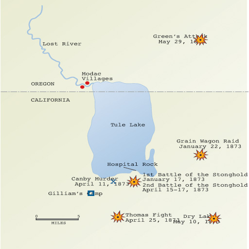 The Modoc and U.S. Army fought over territory surrounding Tule Lake, where Oregon and California meet.