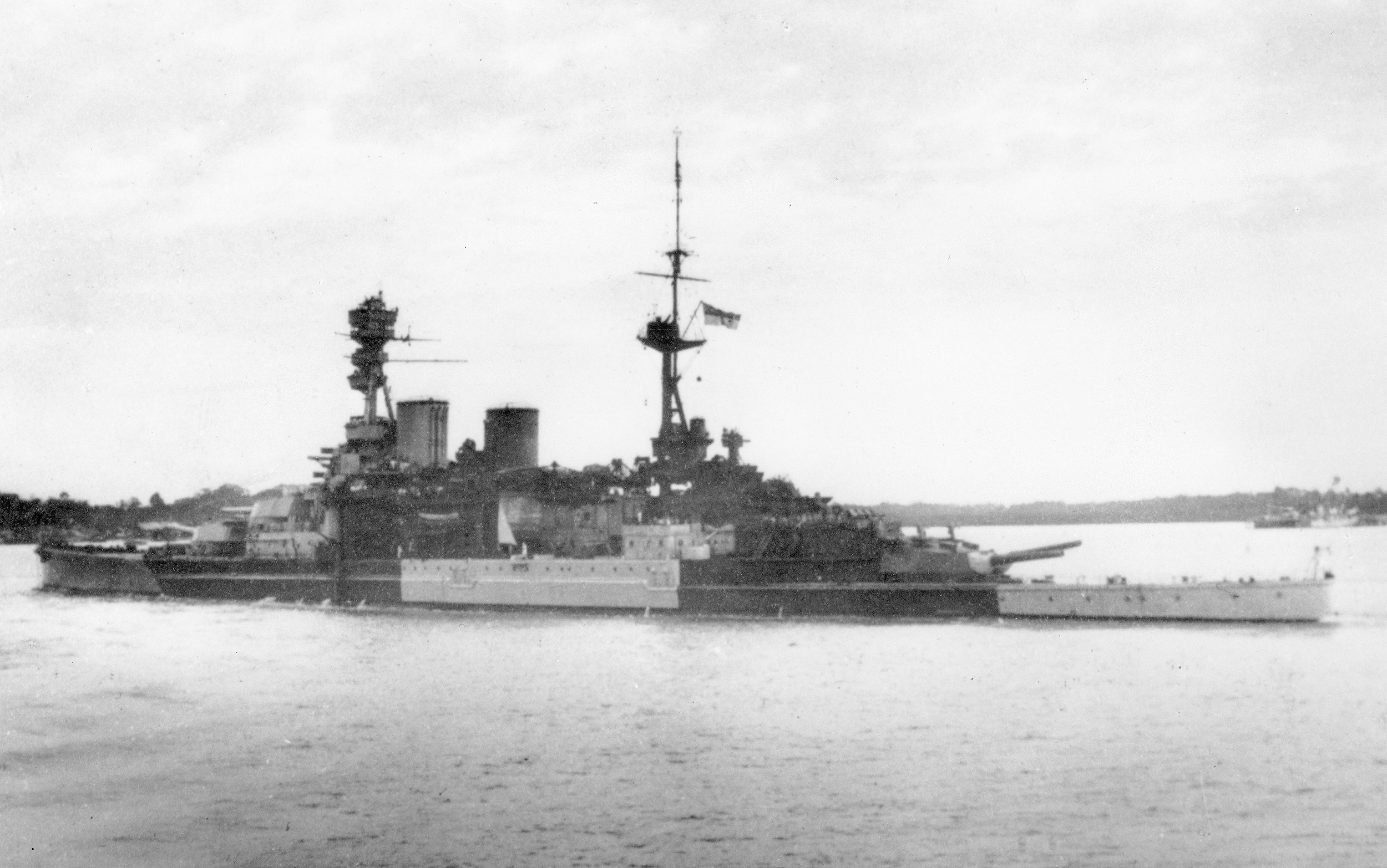 The HMS Repulse in Singapore harbor on the day it set sail to thwart Japanese landings up the peninsula.