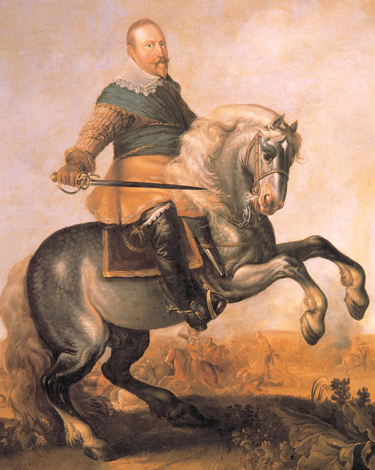 King Gustavus Adolphus at the Battle of Breitenfeld in 1631.  